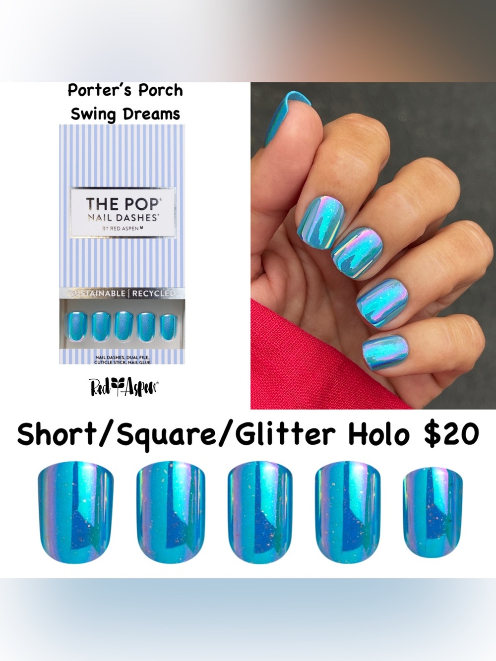 The Pop Nail Dashes by Red Aspen — Hologram Iridescent Blue Press-On Nails - Picture 2 of 4